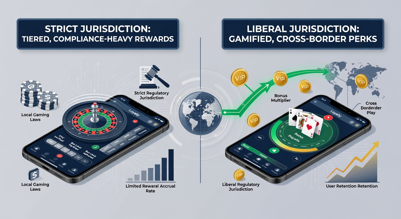 Mobile App-Oberfläche mit angepassten Treuepunkten für Roulette- und Blackjack-Spiele in verschiedenen Rechtsräumen
